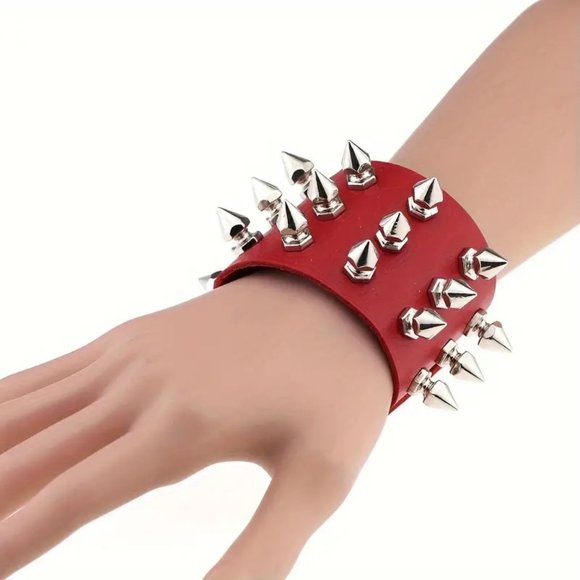 Spike Cuff Bracelet Leather Edgy Rock Punk Rivet Wrist Bangle Goth Scene Rave - Picture 2 of 3